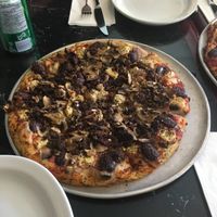 Medium pizza with olives, mushrooms, vegan portobello sausage and vegan ricotta & parm at Salvatore's  in Halifax