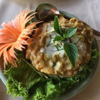 Veg curry in banana leaf at The Whole Earth in Chiang Mai