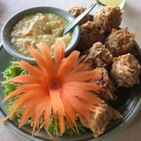 Taro root with creamed corn dressing at The Whole Earth in Chiang Mai