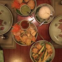3 dishes + rice at The Whole Earth in Chiang Mai