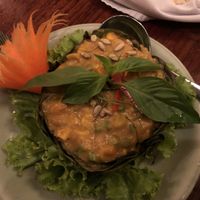 Vegan Red Curry dish in banana leaf at The Whole Earth in Chiang Mai
