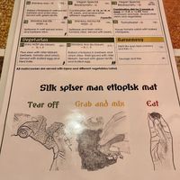 Vegan and vegetarian options on the menu  at Gadja Etiopisk in Stavanger