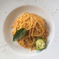 spaghetti with vegan pesto! at La Zagara in Taormina