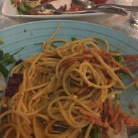 Pesto spaghetti and mixed salad. at La Zagara in Taormina