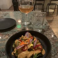 Broccoli with nacho cheese  at Plant Food + Wine in Los Angeles