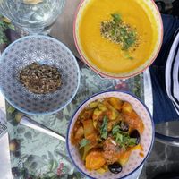 Soup of the day + Moroccan tajine  at Le Botaniste in Ghent