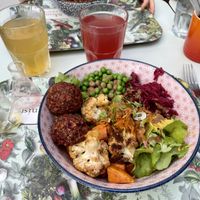 One of the “Specials of the day” with some extra vegan balls: even my picky daughter loved these balls!  at Le Botaniste in Ghent