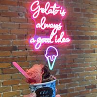 Raspberry and vegan chocolate mint at Mio Gelato in Kingston