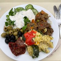 Salads + seitan stew + risotto at Country Life Restaurant in Prague