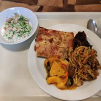 Mixed buffet food and salad at Country Life Restaurant in Prague