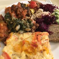 Pizza and different dishes at Country Life Restaurant in Prague