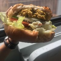 Sunflower seed burger — take oit at Country Life Restaurant in Prague