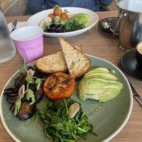 Vego breakfast and sweet potato fritters  at Raw and Wild Market and Cafe  in Bowral