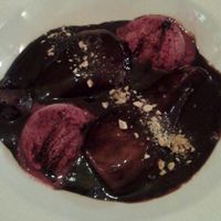 Vegan dessert caled 'Palako Pear'
made with pear cooked in black tea, served with dark chocolate sauce and vegan berry ice cream at Matoni in Split