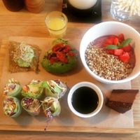 The brunch plate with ginger shot. at simpleRAW in Copenhagen