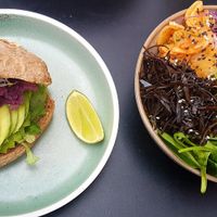 Avocado burger and korean bowel. Amazing!! at simpleRAW in Copenhagen