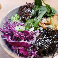 Salad bowl with kimchi and BBQ mushrooms. Was very tasty at simpleRAW in Copenhagen