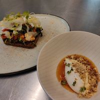 Tomato bruschetta and cheesecake with elderflower and hazelnut at simpleRAW in Copenhagen