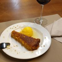 Pumpkin & sweet potatoe cake with mango ice cream at Fang i Aram in Menorca