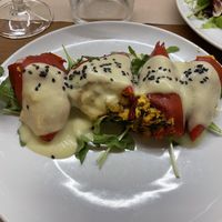 Stuffed peppers with vegan sauce   at Fang i Aram in Menorca