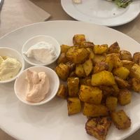 PatatS bravas….3 vegan dips!  at Fang i Aram in Menorca