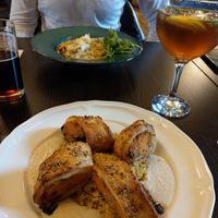 SweetPotato/spinach strudel with cashew cream and couscous (risotto girolle in the back) at Delikat am Stadewäldchen in Dortmund