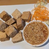 Fried tofu appetizer with crushed peanut sweet and sour sauce at eaThai in Rockville