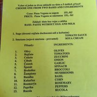 The vegan pizza menu  at Pizzeria Manna in Prague