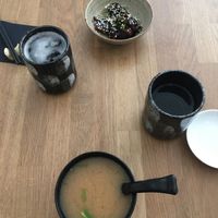 Miso soup and ‘chicken’ something. at MAKIMAKI Sushi Green in Muenster