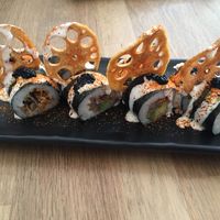 These had mushrooms and were topped with lotus crisps. Yum! at MAKIMAKI Sushi Green in Muenster