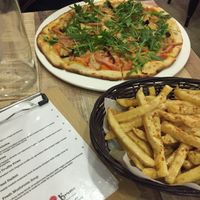 Vegan pizza and cheese fries  at Brownice Italian Bistro in East Singapore