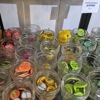 buttons with vegan messages at Vegan Supply in Vancouver