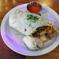 Vegan Carnitas Burrito.  Carnitas are cooked in delicious sauce.  Overall mild, but flavorful burrito. at Gringo A Go Go in Raleigh