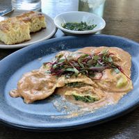 Ravioli Classico, home bread and pesto  at Civico 1845 in San Diego