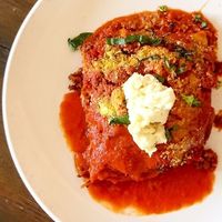 LASAGNA ROMAGNOLA -- Seitan Ragout, Bechamel, Vegan Parmigiano. An INCREDIBLE dish that is so delicious. 

Follow @mrvegan_in_sandiego for more delicious vegan food photos.  at Civico 1845 in San Diego