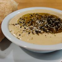 Oily thick hummus at Ahimsa Vegan Restaurant and Club in Wroclaw