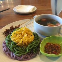 3 coloured Tom yam noodle at Mai3 Cafe and Resto Vegan in Denpasar