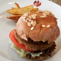 Original burger! at DevaDeva Cafe in Tokyo