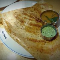 Masala Dosa - Rice & lentil golden pancake filled with potato, onions & carrot, plus two types of sauces at Sagar Vegan & Vegetarian Restaurant - Hammersmith in West London
