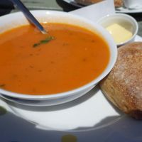 Soup of the day - Tomato soup and fresh sour dough at Apple Tree Cafe in Trevescan
