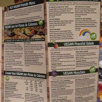 Vegan Menu as of 01/28/2020 at Peace Love and Pizza - East Cobb in Marietta