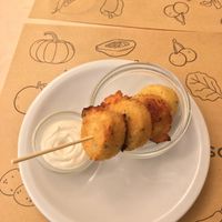 Potato Crochette. No salt or flavour. Nice crost. BUT THE MAYO IS SO GOOD at least  at Universo Vegano - Solferino in Milan