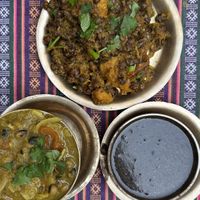 Sides- black Dahl, channa (squash/black chickpeas) and ?   at Yak Yeti Yak in Bath
