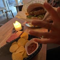 Crippa’s burger (fucking yum)  at Crippas Cafe in Gothenburg