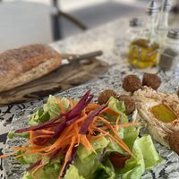 Hummus and falafel plate  at Cafe Bagdad in Safed