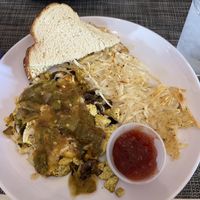tofu scramble with mushrooms, green chile, and vegan cheese  at Cafe Lush in Albuquerque