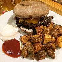 Vegan burger at Kavarna Klubu Cross in Prague