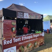 Menu and stall  at Red Tent Ethiopia in South East London