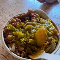 Mixed bowl with bread at the bottom at Red Tent Ethiopia in South East London