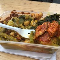 Vegan mix box with rice  at Red Tent Ethiopia in South East London